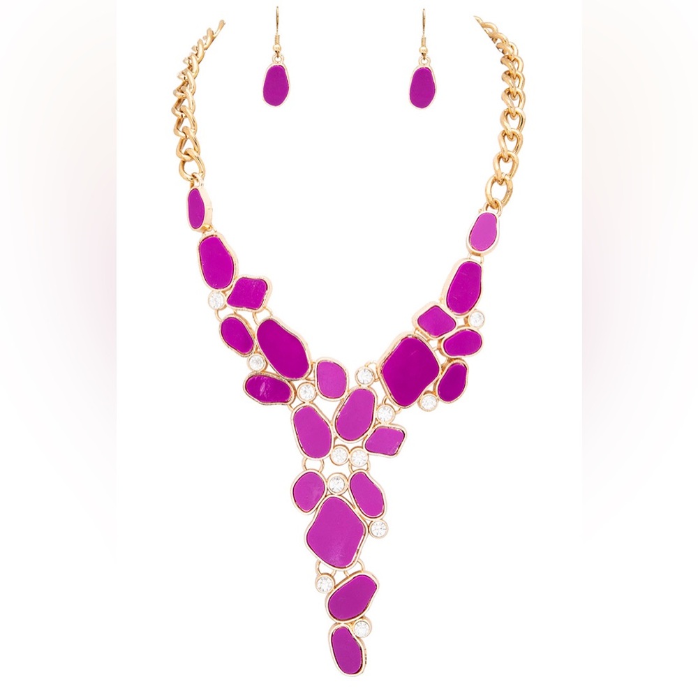 Long Y Gold & Rhinestone Statement Necklace - Picture 4 of 8